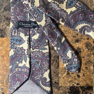 Christian Dior Cream Tie with Purple and Blue Paisley